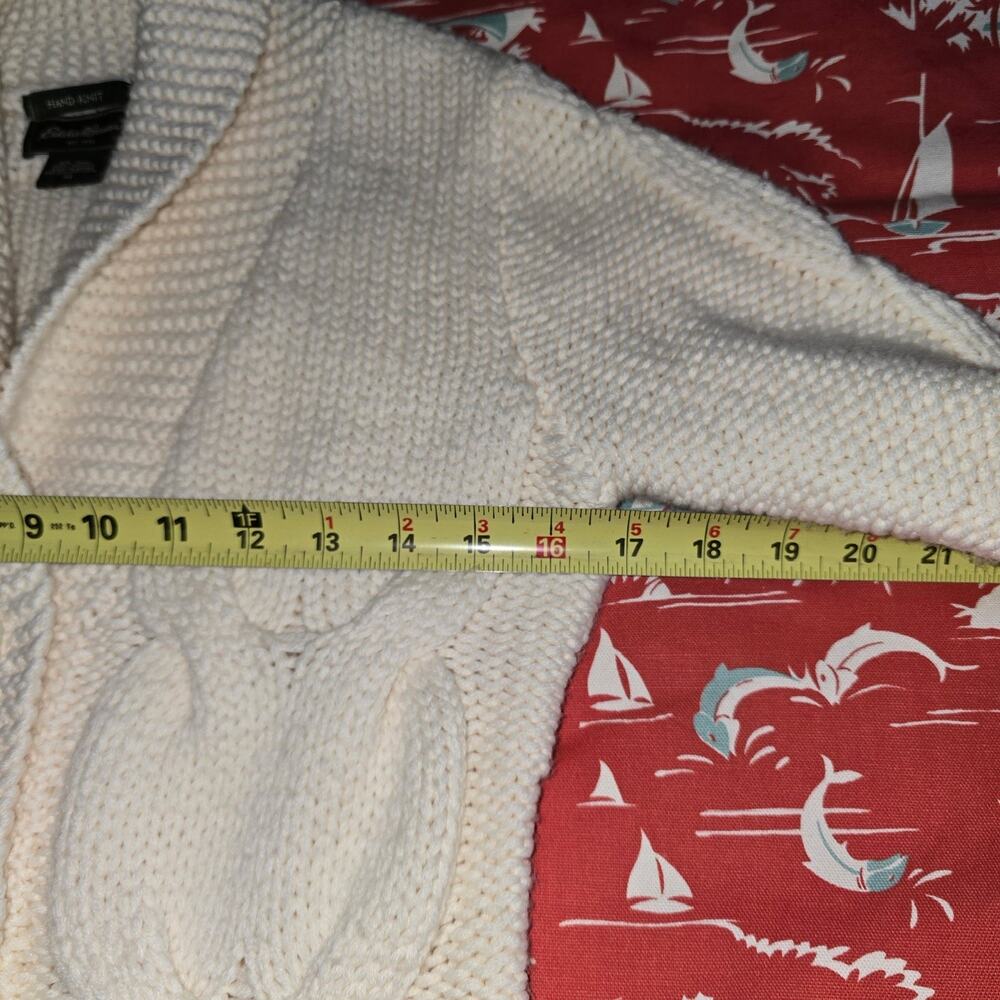 Eddie Bauer Nordic Fisherman Hand Knit Cardigan Ivory Women's Size M Cable Knit - Picture 5 of 7